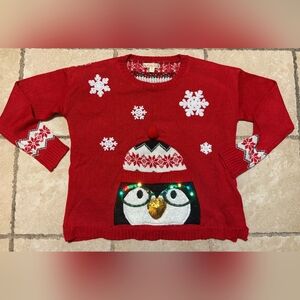 It's Our Time Ugly Christmas Sweater With Lighted Up Penguin Women's Size MED